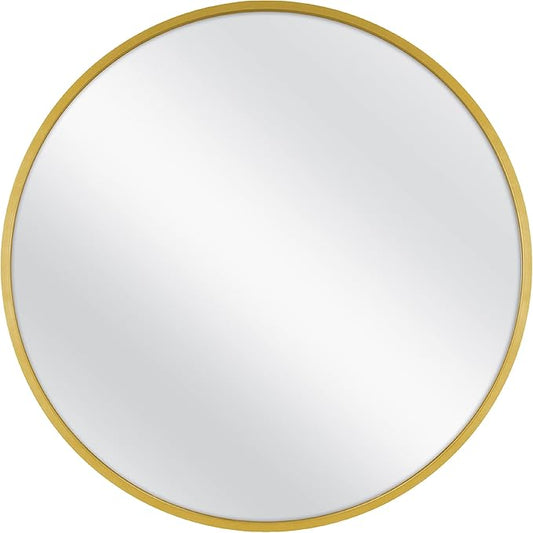 MCS Master & Co. 26in Round Brass Black Mirror, Modern Wall Hanging Large Mirror for Bathroom, Bedroom & Livingroom