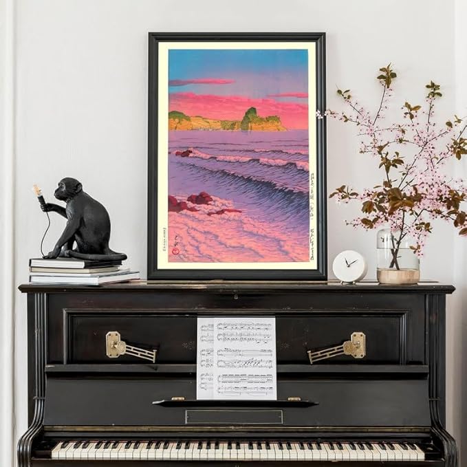 Nationcog Morning Sea at Shiribeshi Woodblock Poster, Japanese Ocean Print by Kawase Hasui, Zen Japandi Home Decor, Relaxing Vintage Art (Unframed) (16x24)