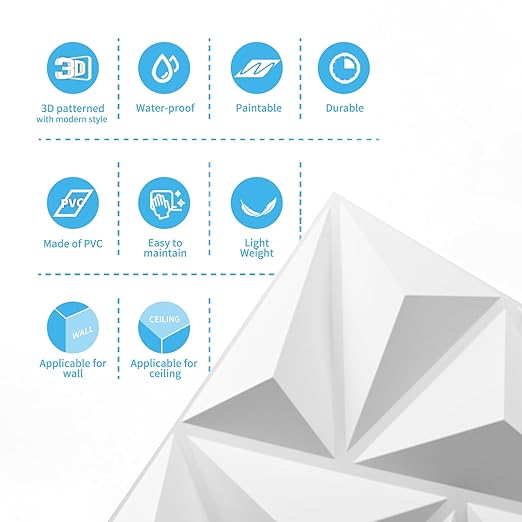 Art3d 3D Wall Panels 20 Pack, 11.8" x 11.8" (19 Sq.ft) PVC Wall Panels, Glue Up Wall Decor for Living Room, Bedroom, Office, White