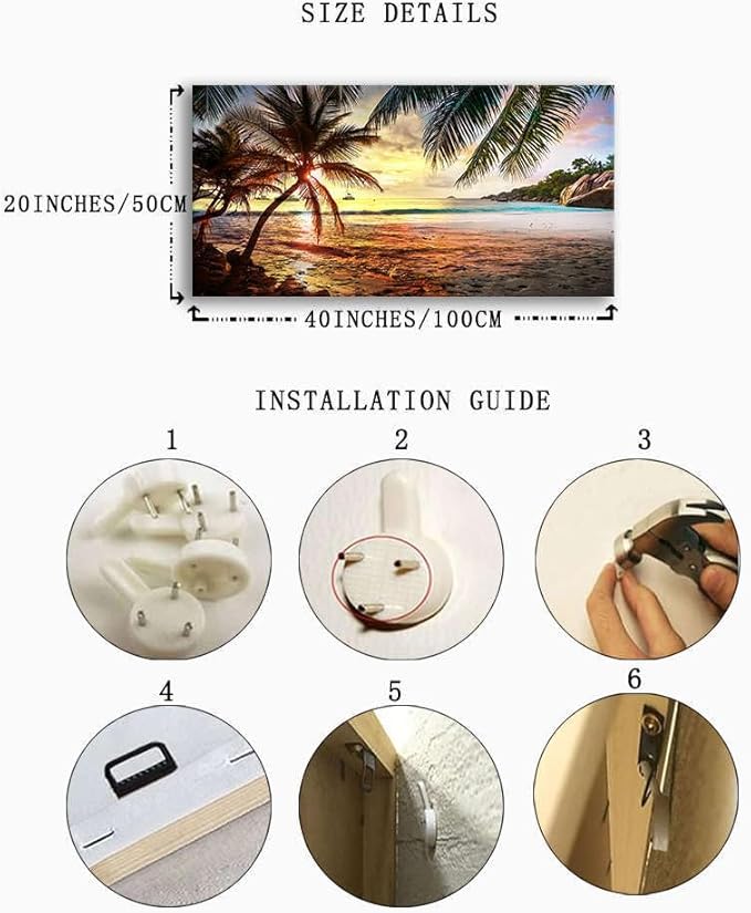 BYXART Canvas Wall Art for Bedroom Tropical Palm Tree Summer Ocean Waves Coconut Trees Beach Sunrise Seascape Scenery Painting Nature Picture for Living Room Bathroom Home Office Decor 40L x 20W