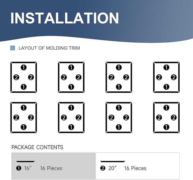 NeatiEase 8 Set Peel and Stick Wall Molding Trim Kit, 16" x20" Premade Wainscoting Panels, Self Adhesive Moulding Panel for Interior Walls Picture Frame