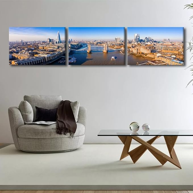 Aerial View of the Tower Bridge in London City Skyline Pictures for Living Room Cityscape Canvas Wall Art Modern Decor Beautiful Panorama of London Tower Bridge Artwork Posters Prints 16x72 Inch