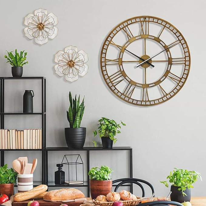 Metal Flower Wall Art Decor, 8.3" Rustic Modern Floral Sculpture, Distressed Iron Wall Hanging Home Decoration Accent Artworks for Indoor Kitchen Bedroom Living Room Office Outdoor Garden Patio - 06