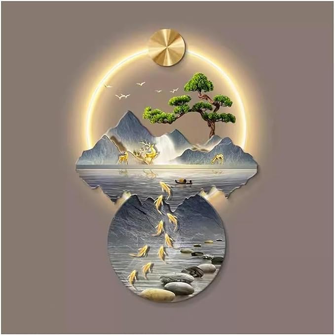 DLYZAYE 3D Wall Art Decor Wall Sculptures Wall Hanging Art with Led Light Wall Art Decorations Lamp Oriental Decor Traditional Chinese Wall Hanging Painting~/