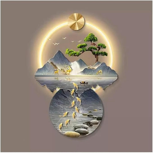 DLYZAYE 3D Wall Art Decor Wall Sculptures Wall Hanging Art with Led Light Wall Art Decorations Lamp Oriental Decor Traditional Chinese Wall Hanging Painting~/