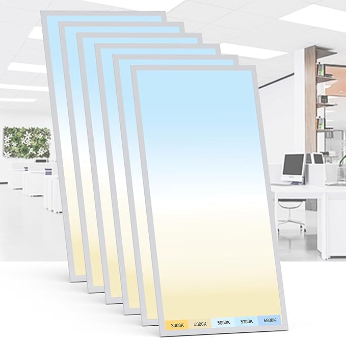 AIKVSXER 6 Pack 2x4 LED Flat Panel Light - Selectable 5 CCT 3000K-6500K & 5 Wattage 30-70W 7700Lm 0-10V Dimmable 2 x 4 led Drop Ceiling Light Fixture 120-277V for Commercial and Home