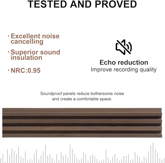 4PCS Acoustic Wood Slat Wall Panels for Wall Decor and Ceiling 3D Fluted Sound Absorbing Panel Soundproof with Wood Finish 108"×6" (Cherry Dark)