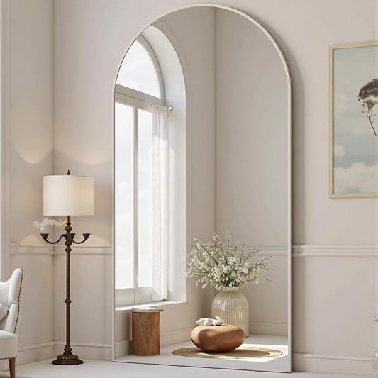 Arched White Full Length Mirror,76"X34" Large Floor Mirror, Full Body Mirrors for Leaning or Hanging, Standing Mirrors for Bedroom, Living Room,Dressing Room, Aluminum Alloy Frame, White