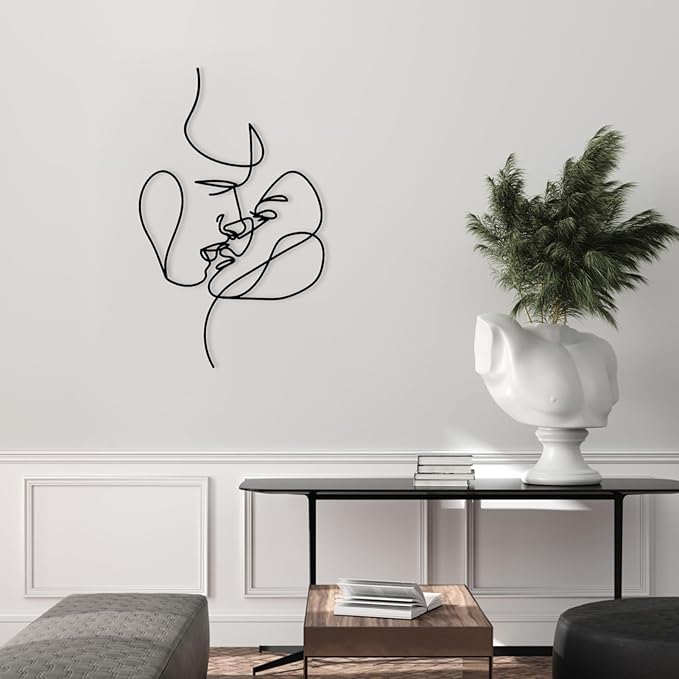 2 Faces Love Line Wall Art, Minimalist Woman Face Art,Metal Couple Face Line Wall Art,Couple Metal Wall Decor Sign, Livingroom Wall Hanging Gift (27.55 x 17.32” / 70 x 44 cm, Black)