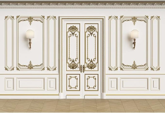 Leyiyi 10x7ft Vintage Room Inside Backdrop European Frame French Door Modern Castle House Cemetery Wall Empty Building Photo Background Cowboy Kids Birthday Portrait Studio Prop Vinyl Wallpaper