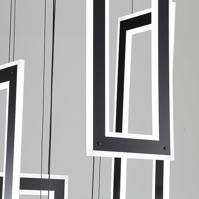 Modern Chandeliers, Black Chandelier with 6 Ring Led Foyer Chandeliers,Larger High Ceiling Chandelier for Living Room,Square Chandeliers for Entryway Staircase LED Dimming 2700k-6000k