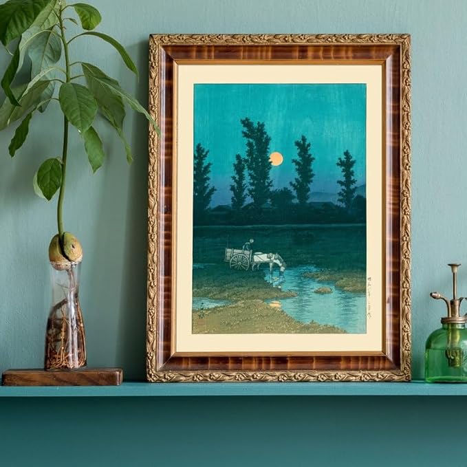 Night Sky and Full Moon Japanese Poster, Woodblock Art by Kawase Hasui, Japandi Wall Decor, Vintage Zen Boho Print for Relaxed Spaces (Unframed) (27x40)