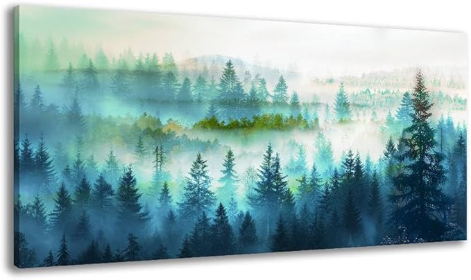BYXART Canvas Wall Art for Living Room Misty Forest Foggy Mountain Landscape Artwork Nature Picture Bathroom Decor Smoky Scenery Painting Artwork For Bedroom Home Office Decoration 40L x 20W