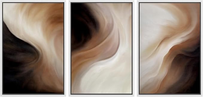 MUDECOR Framed Canvas Print Wall Art Abstract Neutral Brown and Beige Fluid Illustrations Realism Decorative for Living Room, Bedroom, Office - 16"x24"x3 White