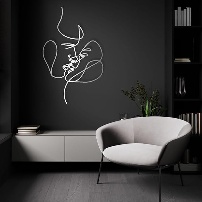 2 Faces Love Line Wall Art, Minimalist Woman Face Art,Metal Couple Face Line Wall Art,Couple Metal Wall Decor Sign, Livingroom Wall Hanging Gift (23.6 x 14.56” / 60 x 37 cm, Gold)