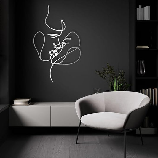 2 Faces Love Line Wall Art, Minimalist Woman Face Art,Metal Couple Face Line Wall Art,Couple Metal Wall Decor Sign, Livingroom Wall Hanging Gift (23.6 x 14.56” / 60 x 37 cm, Silver)