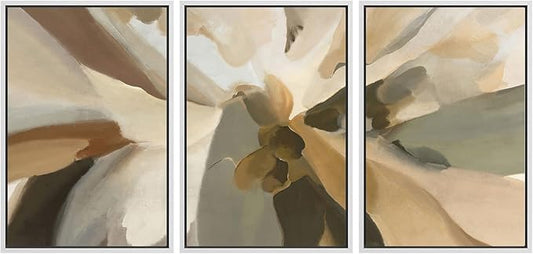 MUDECOR Framed Wall Art Print Set Minimalist Earthy Abstract Floral Illustrations Modern Art Boho Decorative Colorful Chic for Living Room, Bedroom, Office - 24"x36"x3 White