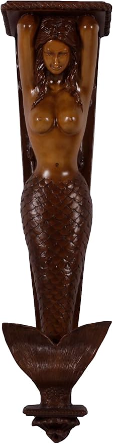 Nautical Tropical Mermaid Pilaster Wall Accent Sculpture (Wood, Large 43" H)