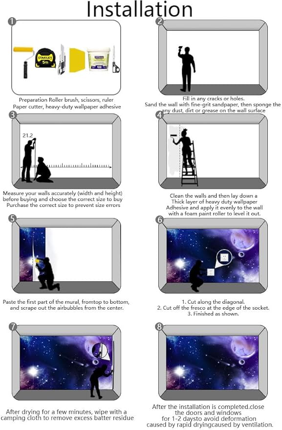 Blue and Purple Starry Sky Wallpaper, Full Moon and Stars Shining Mural, Large Wall Background Mural(Non-self-Adhesive)