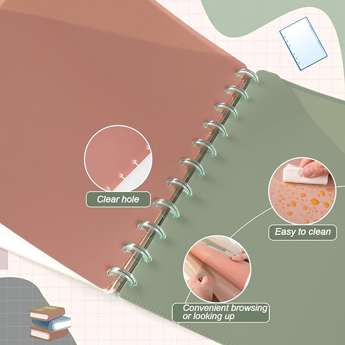 8 Pcs Discbound Pocket Dividers 8.5 x 11 with Tabs and Pockets 8 Tab Discbound Pocket Folders Letter Size DiscBound Binder Dividers Plastic Disc Planner Supplies for Business School Office(Boho)