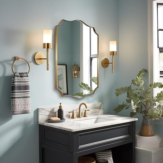 ANDY STAR Gold Vanity Mirror, 22x30 Inch Brushed Gold Mirror for Bathroom, Unique Rectangle Mirror in Rust-Proof Stainless Steel 1" Frame, Ideal for Bathroom, Powder Room, Mantel