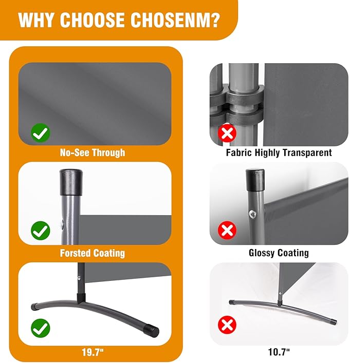 6 FT Tall Room Divider Screen Fabric Wall Divider with Metal Frame, 3 Panel Folding Privacy Screens, Portable Room Divider Panel, Freestanding Room Divider Partition for Office Bedroom Study, Grey