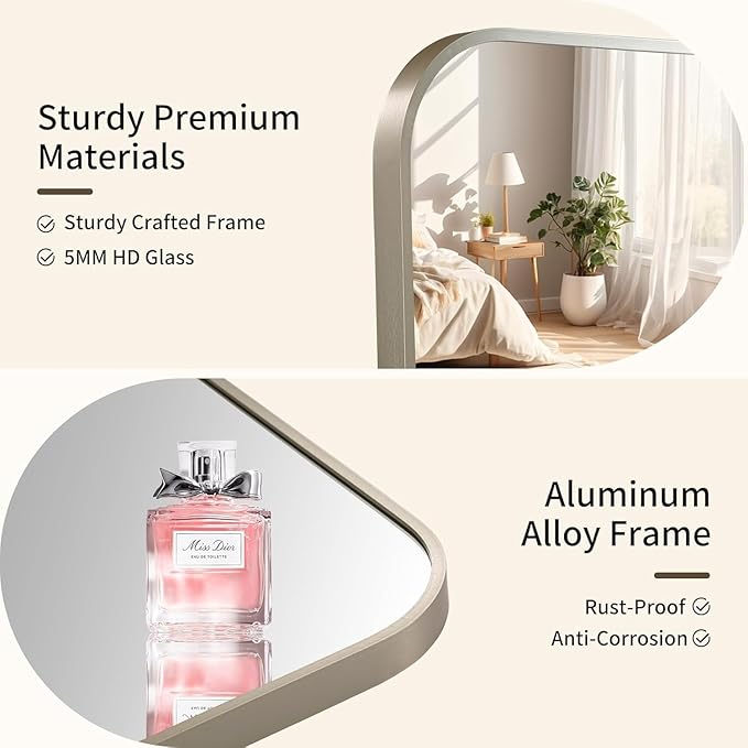 Brushed Nickel Mirror, 22x30 Inch Brushed Nickel Rectangle Mirror, Aluminum Alloy Framed Vanity Mirror, Rounded Rectangle Bathroom Mirror for Over Sink, Anti-Rust