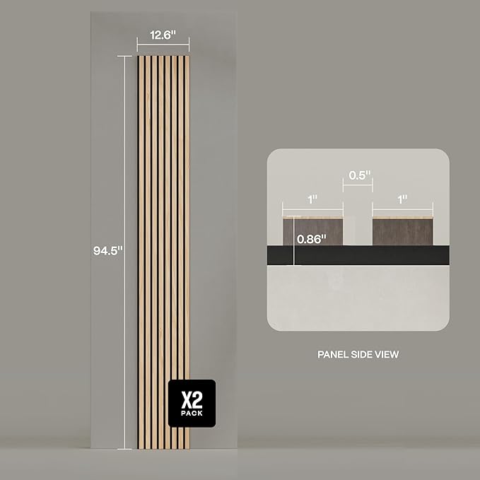 2-Pack Wood Panels for Wall - Acoustic Wood Slat Wall Panels, Soundproof Wooden Paneling for Interior Decor