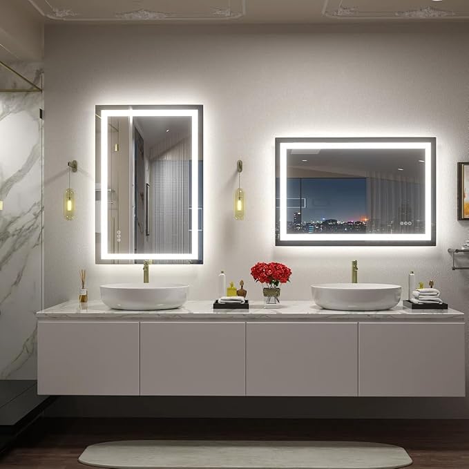 24x36 LED Bathroom Mirror with Backlit and Front Lights, Lighted Bathroom Vanity Mirror for Wall, Anti-Fog, Memory, Shatter-Proof, ETL Listed (Horizontal/Vertical)