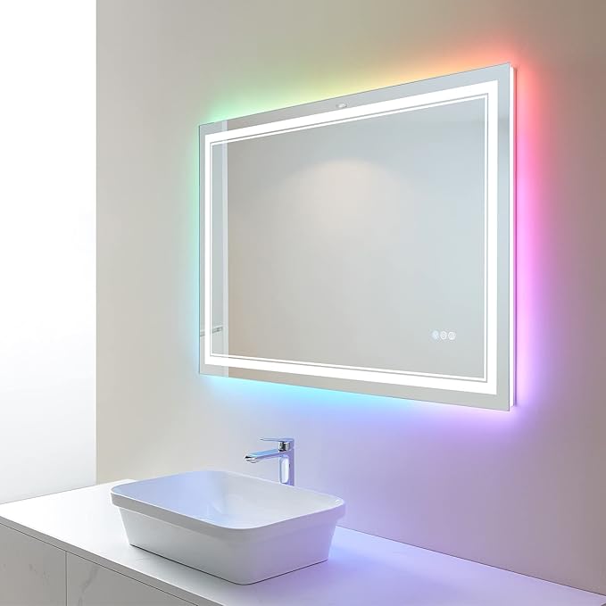40x24 inch LED Mirror for Bathroom,RGB LED Lighted Bathroom Vanity Mirror with Lights,Shatterproof,Dimmable,Anti-Fog RGB Backlit Mirror (RGB Multicolor Backlit + Front-Lighted)