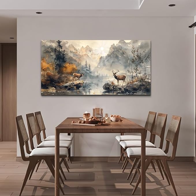 KELIYUAN Canvas Wall Art For Living Room Framed Wall Decorations For Bedroom Mountain Landscape Ink Painting Abstract Pictures Artwork Office Wall Decor Modern Room Home Decor Mural 20x40 In