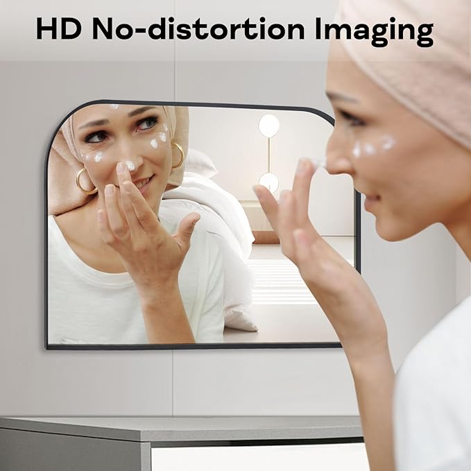 Black Wall Mirror 30" x 20", Modern Mantel Minimalist Home Decor, Brushed Black Metal Framed Arched Mirror for Living Room, Bedroom, Fireplace, Mantle, Entryway, Bathroom