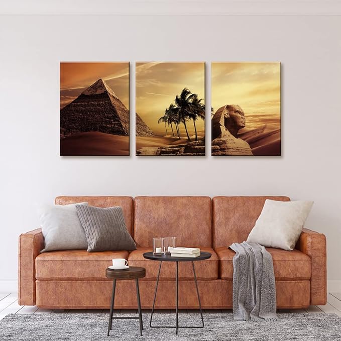 Pacimo Ancient Egypt Secrets Painting on Canvas Pyramid Sphinx Modern Wall Art Home Decoration for Living Room Pictures Multi Panel HD Printed Post and Prints Framed Ready to Hang - 12" x 16" x 3