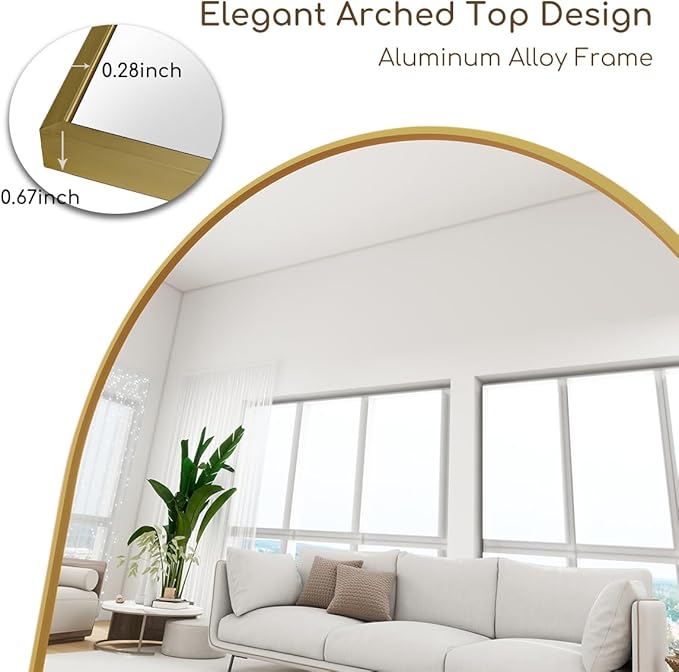 Arched Full Length Mirror, 65"x21" Gold Mirror with Stand, Full Body Mirrors for Leaning Against or Wall Mounted, Large Floor Mirrors for Bedroom, Living Room, Gold