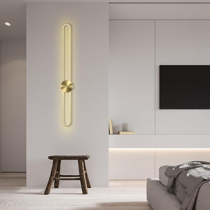 Modern Wall Sconce Dimmable 3000K/4000K/6000K LED Wall Light Fixture, Hardwired Wall Lamp for Living Room, Dining Room, Bedroom, Hallway, Lobby, Entryway (Brushed Gold, 22inch/H56cm)