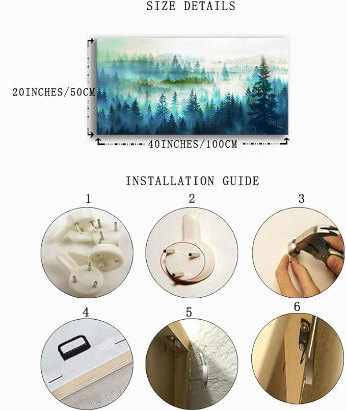 BYXART Canvas Wall Art for Living Room Misty Forest Foggy Mountain Landscape Artwork Nature Picture Bathroom Decor Smoky Scenery Painting Artwork For Bedroom Home Office Decoration 40L x 20W