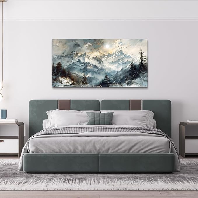 KELIYUAN Canvas Wall Art For Living Room Farmhouse Wall Decor For Office Abstract Mountain Landscape Wall Painting Framed Pictures Artwork Modern Bedroom Dormitory Home Decoration Aesthetic 20x40in