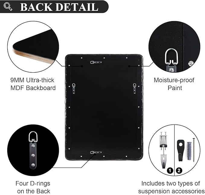 ANDY STAR Hand-Forged Black Bathroom Mirrors for Wall, 22x30 Inch Vintage Solid Steel Metal Frame Bathroom Vanity Mirror, Antique Rounded Rectangle Wall Mirror, Hangs Horizontally or Vertically