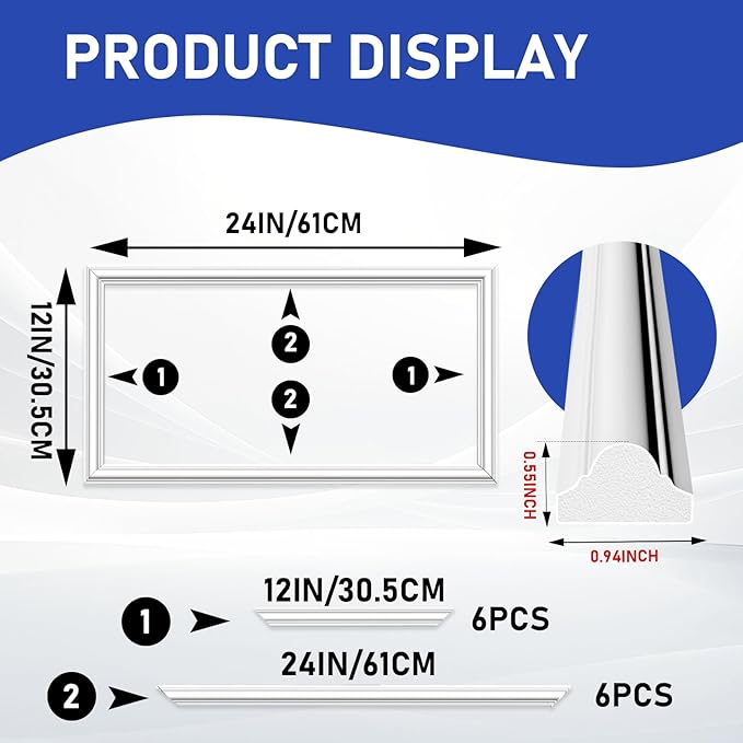 COUKIU Pre-Cut 3 Set Peel and Stick Wall Molding Trim Kit, 12" x24" Premade Wainscoting Panels, Self Adhesive Moulding Panel for Interior Walls Picture Frame