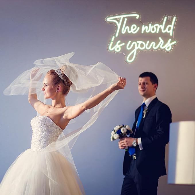 Lucunstar The World Is Yours Neon Signs Valentine Neon Sign Warm White Led Neon Light for Wall Decor Light Up Sign for Wedding USB Powered Led Neon Signs for Bedroom Decor Valentines Day Decor