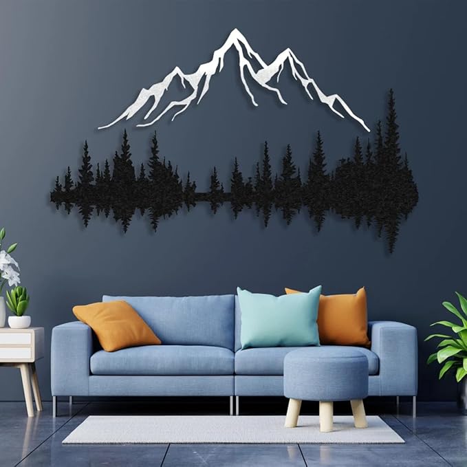 Metal Wall Art | Mountain & Forest Wall Sculptures | Rustic & Modern Wall Decor for Living Room, Home, Bedroom, Office, Kitchen & Outdoor (White, 70.9'' x 47.2'' IN)