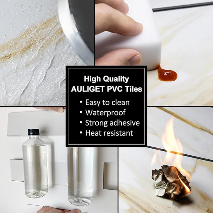 AULIGET 2-Piece Peel and Stick Backsplash Wall Tiles, 6" x 12" PVC Faux Stone Stick on Tiles for Backsplash Kitchen, Bathroom, Laundry Room, Camper, Fireplace