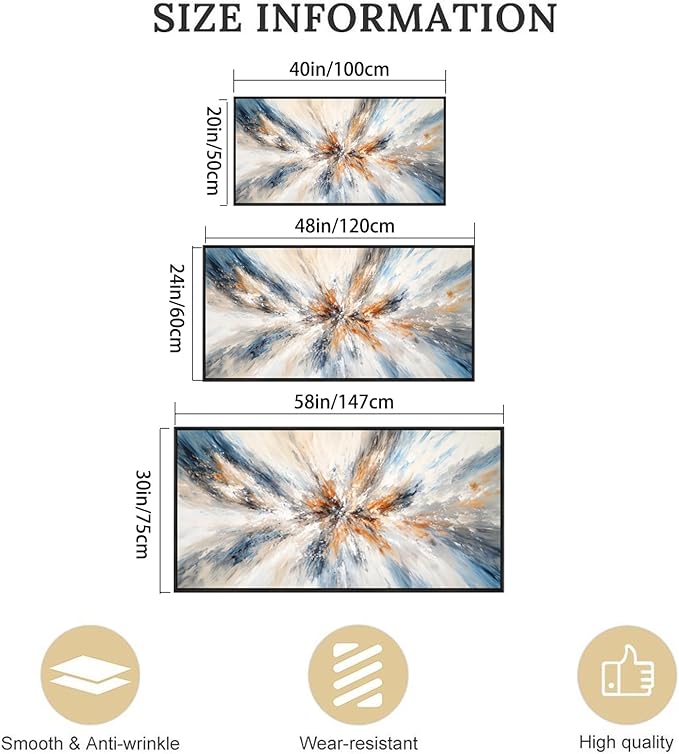 Abstract Painting Wall Art Small Size Framed Canvas Prints 20" x 40" Blue and Orange Abstract Modern Minimalist Living Room Decor for Bedroom Office Wall Décor