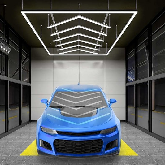 Neatfi 384W LED Garage Light, 42,240 Lumens, 6500K, IP54 Waterproof Ceiling Light for Shops, Car Detailing, Workshops, Gyms, Warehouses, Barber & Beauty Salons (Cool White, 6 Arrows with Hanging Kit)