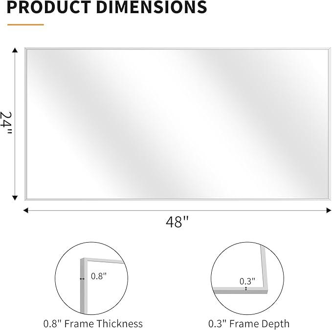 KOCUUY Silver Bathroom Mirror, 48"x24" Rectangle Bathroom Mirror for Wall, HD Tempered Glass, Anti-Rust Brushed Silver Frame, Modern Design for Bathroom, Bedroom, Living Room, Entryway.