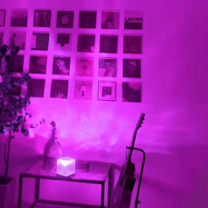 Aurora Ocean Wave Lights Projector, Cordless Rechargeable,16 Colors Changing Light Dimmable Mood Lighting, Remote Crystal Night Lamp with Dynamic Ripple Effect for Bedroom Playroom Decor Kids Teens