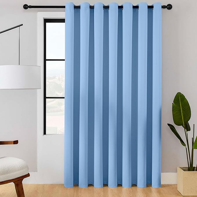ChrisDowa Room Divider Curtain 84 Inches Long, Wide Blackout Sliding Door Curtain for Bedroom, Room Darkening Privacy Window Curtain for Patio Door (1 Panel Set, Sky Blue, 100 x 84 Inch)