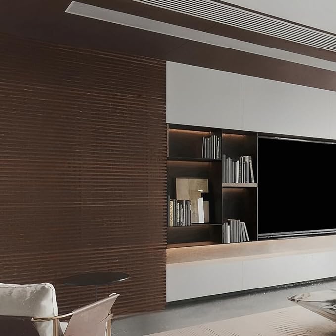 2PCS Wood Slat Acoustic Wall Panels for Ceiling and Wall Decor 3D Fluted Sound Absorbing Textured Panel with Wood Finish 108"×6" (Cherry Dark)