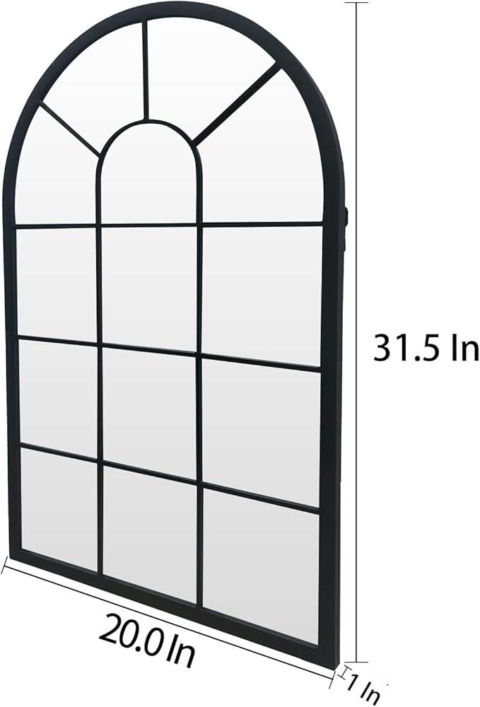 Black Arched Window Mirror, Farmhouse Decorative Wall Mirrors for Living Room, Bedroom, Entryway, Bathroom Vanity, Fireplace Mantel, Window Pane Mirror Wall Decor (Black, 31.5 x 20 x1)