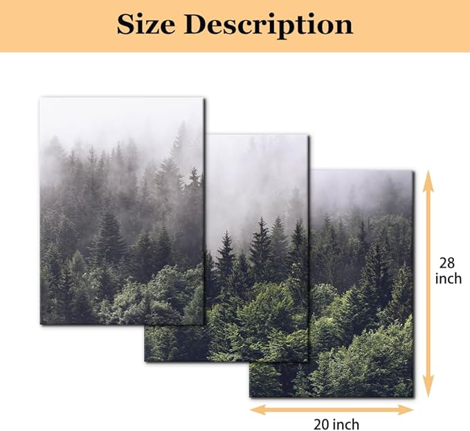 Pacimo Canvas Wall Art Fog Over Pine Tree Forest Nature Wilderness Photography Modern Art Rustic Landscape Relax/Calm Cool for Wall Decor Giclee Artwork Stretch Framed Ready to Hang - 20"x28"x3